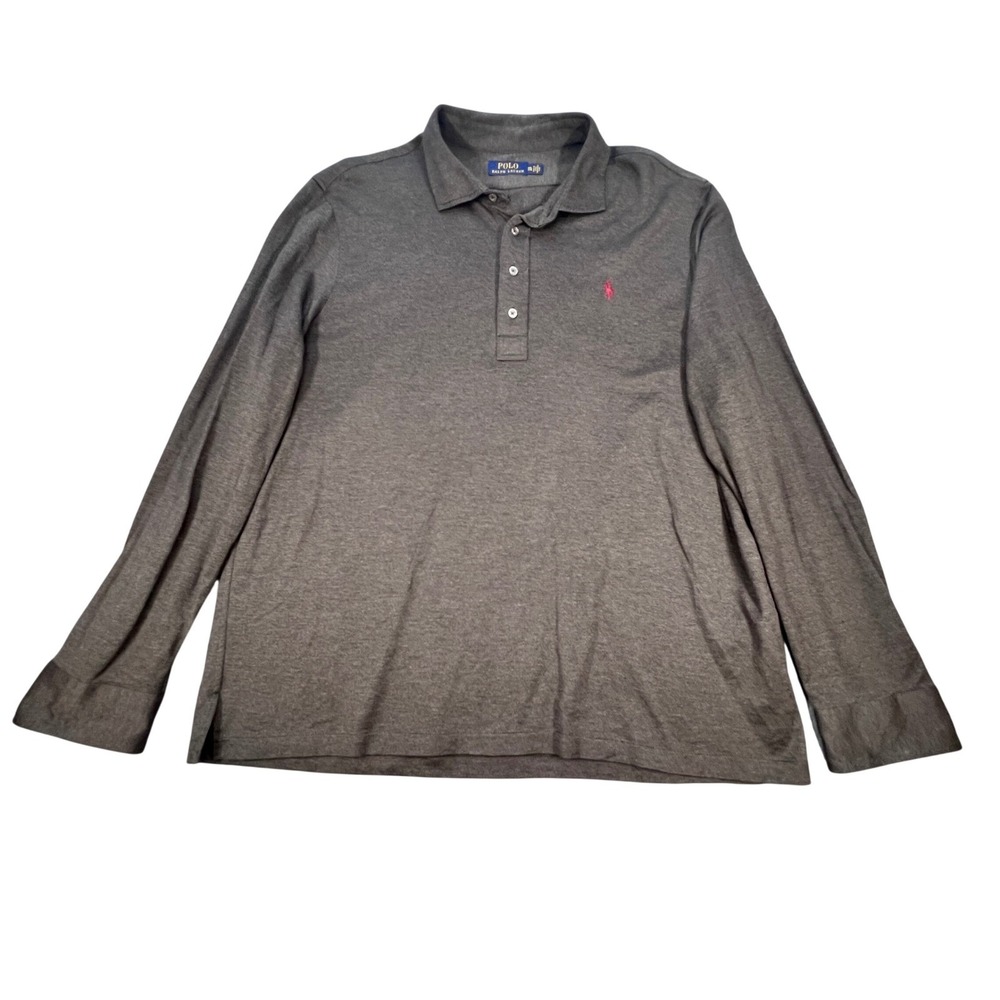 Polo Ralph Lauren Gray Long Sleeve Cotton Polo Shirt Mens XXL